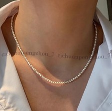 Small 3mm White South Sea Shell Pearl Imitation Pearl Round Beads Necklace