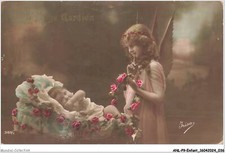 ANLP9-0627-CHILD - Little Angel and Baby in a Crib - Flowers