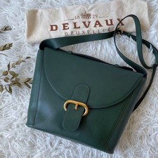 DELVAUX Brillant Shoulder Hand Bag Green Gold Leather 9.1 x 8.8 inch Authentic