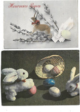 2 CPA carte postale ancienne les lapins de  Pâques oeufs