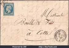 FRANCE N° 14A SUR LETTRE CAD PRECURSEUR CONVOYEUR MONTPELLIER A CETTE 21/05/1858