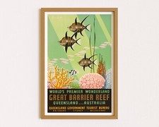 Great Barrier Reeef - Queensland Australia Retro Travel Vintage Wall Art Poster