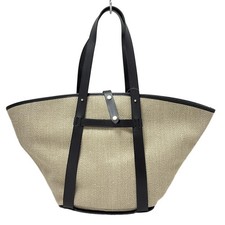 Auth Just Campagne Plaine 3 - Beige Black Silk Wool Blend Fabric Leather