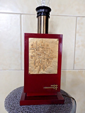 LAMPE DE TABLE SALON VINTAGE 70 BOIS LAQUE ROUGE RUBIS PLAQUE DECO BRONZE/LAITON