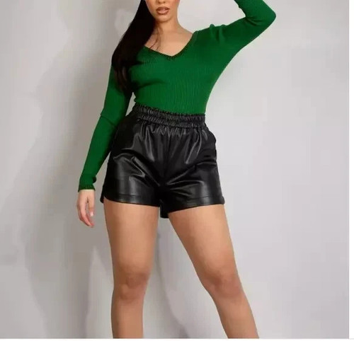 Nouveau short cuir noir - cuir,