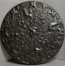 GRANDE PLAQUE MURALE HERMES étain martelé ciselé ART DECO SPHYNX CHEVAL ARCHER