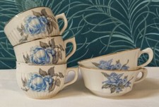 5 Tasses Anciennes Porcelaine Limoges Et Deutschland Décor Fleurs Bleues