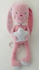 5839🌟Doudou Peluche lapin Rabbit Musical TEX Rose blanc étoiles