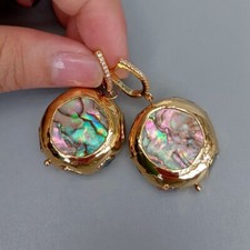 Abalone Tourmaline Rough Earrings Abalone Shell Earrings Fashion Jewelry Gift