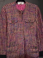 Vintage Platine Pink Lined Wool Blend Tweed Blazer Platine Polka Women’s 38/8