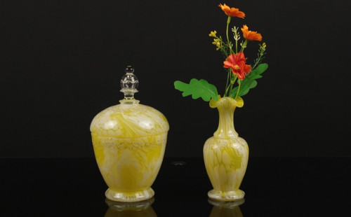 Opaline jaune marbrée au - 2x,