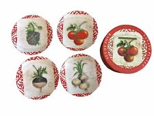 Set of 4 Canape Plates French Veggies by Pamela Gladding with Box 5 1/4”