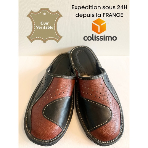 Pantoufles chaussons cuir - chaussons, en