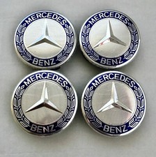 SET OF 4 Mercedes-Benz 75MM Classic Dark Blue Wheel Center Hub Caps AMG Wreath