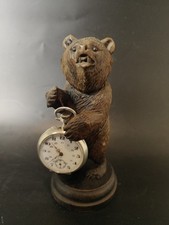 Antique BEAR BEAR BEAR Wood Carved Black Forest Antique Fob Watch Holder 