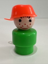 Vintage Fisher-Price Little People Boy w/ Pan Pot Cap Green Body Red Freckles