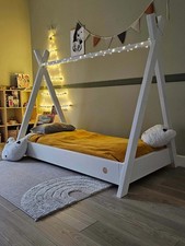 Montessori Wooden Children's Cot 90x200cm with Cottage Frame