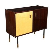 Petit Meuble Bar Vintage Design Plaqué en Acajou Années 1960 Original