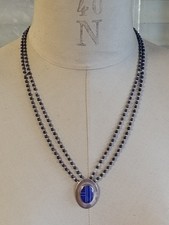 Antique Sterling Silver & Lapis Lazuli Art Deco Necklace 18.2g - 55.5cm