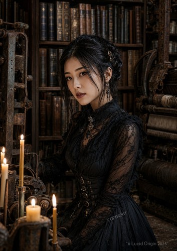 Femme gothique bibliothèque - femme,