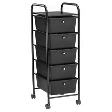 Caisson de rangement sur roulettes 5 tiroirs en plastique noir et métal