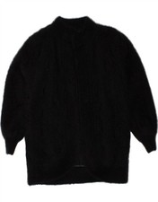 KEOMI Womens Knit Open Overcoat UK 14 Medium Black Angora BY29