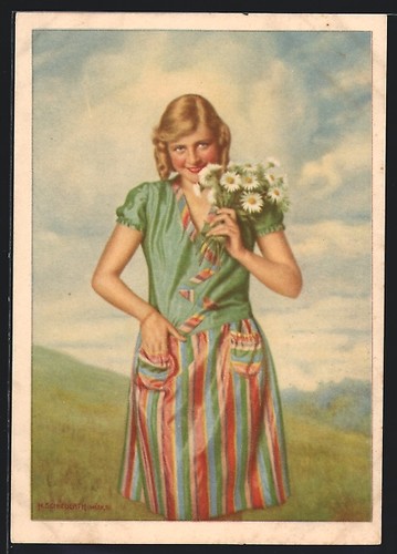 Carte postale jeune - femme, aux