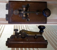 Antique Rare HEKAPHON  Morse Code Telegraph Key On Wood Base Austria 1880