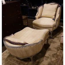 PERIOD LATE 18TH CENTURY GILT PAINTED FRENCH LOUIS XV BERGERE CHAISE (AF2-151)