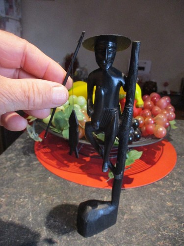Sculpture bois pêcheur - bois,