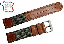Bracelet montre ;18mm;TISSU vert épaulé CUIR MARRON,SURPIQUE et doublé CUIR/ 004