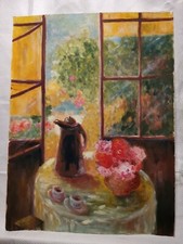 École française XXéme hst "la table fleurie" post Impressionnisme 30x40 