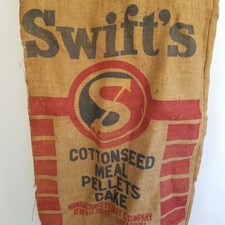 Vintage Burlap Feed Sack Bag Swifts Cottonseed Meal Pellets Chicago 100 Pound