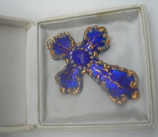 old CROSS PENDANT ENAMELS OF LIMOGES "blue and gold" signed E.G Limoges