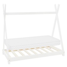 Lit d'enfant Tipi avec matelas cadre de lit en bois massif de pin blanc 70x140cm