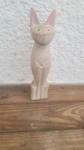 Statuette bois chat - statuette,