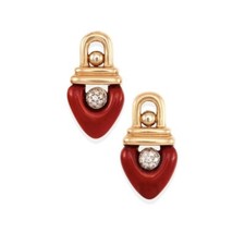 La Nouvelle Bague 18k Gold Red Enamel & Diamond Earrings/Earclips Italy 12.6G