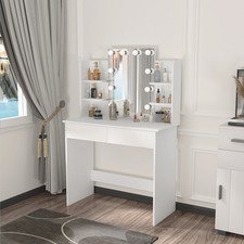 Dressing table with LED mirror, 2 drawers, 4 shelves, 90 x 40 x 125 cm, maquil table