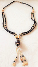 * LONG SAUTOIR * BOULES NOIRES & OS * PAMPILLE 