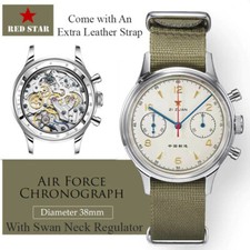 RED STAR 1963 SEAGULL ST1901 Chronograph watch 38mm Venus 175 30M Swan Neck 316L
