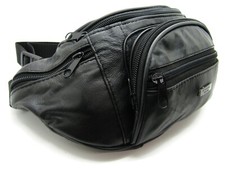 Neuf Haute Qualité Noir Cuir Véritable Banane bag Sac Festival Voyage Sécurité