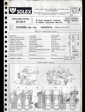 SOLEX CARBURETOR for Citroen GS 1130 ""SHEET N°3723" in 1978
