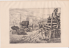 Orville Houghton Peets, eau-forte originale "Chantier Naval à Concarneau" !!!