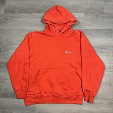 Vintage 90s Plaid Orange Champion Hoodie Sweatshirt Large Made USA Pull Over 