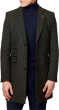 Hommes Tweed Long Manteau Classique Mélange Laine Coupe Ajustée Mi Longueur 3/4