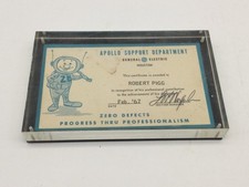Vintage 1967 Apollo Support Department paperweight plaque General Electric NASA