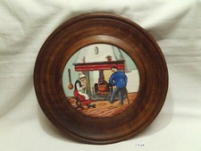 Wooden plate decorated painted on leather repulsed, in front of the fireplace, PEN (CB68)