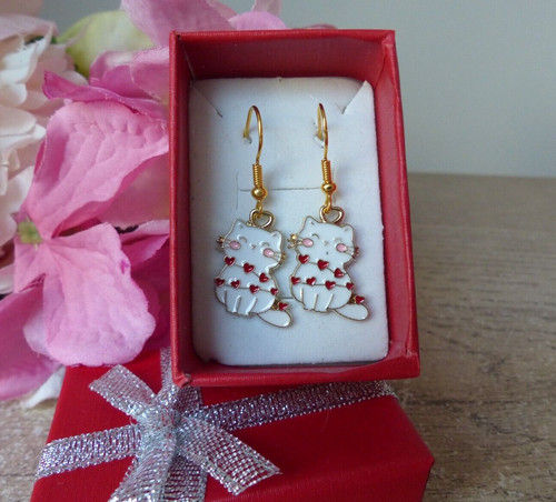 Boucles oreilles chat blanc - d'oreilles,
