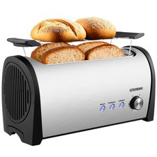 Toaster with bun warmer 4 slices stainless steel long slot toaster