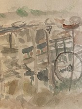 1960 Watercolor Painting Gouache Paper Landscape Expressionist Expressionism